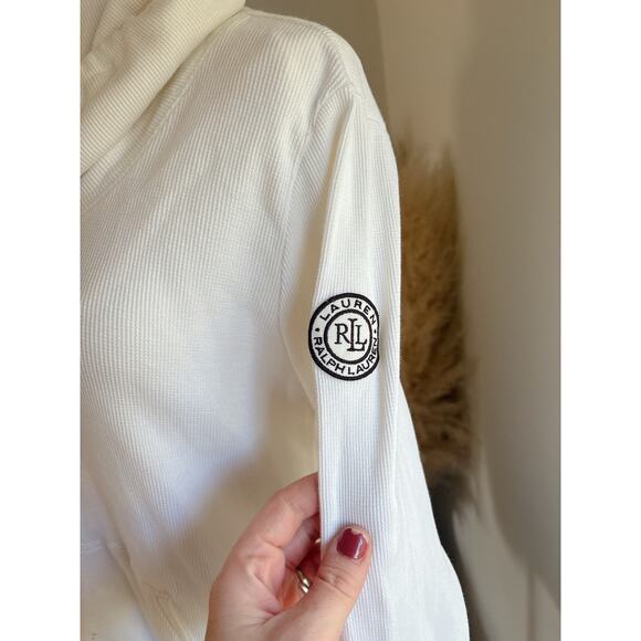 Lauren Ralph Lauren White Thermal Funnel Neck Sweatshirt Size Large Pullover - Picture 4 of 8